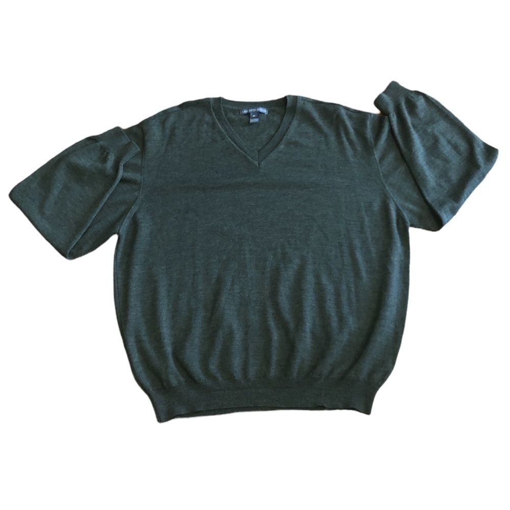 SAKS FIFTH AVENUE Pullover Wool Sweater Women's Size XL Green V-Neck